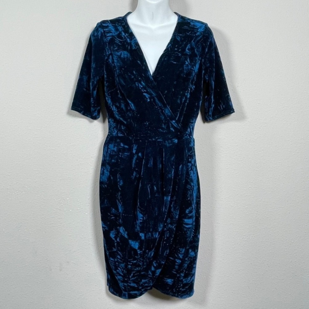 Club L London Sheath Cocktail Dark Fairy Dress Womens‎ Sz 12 Blue Crushed Velvet